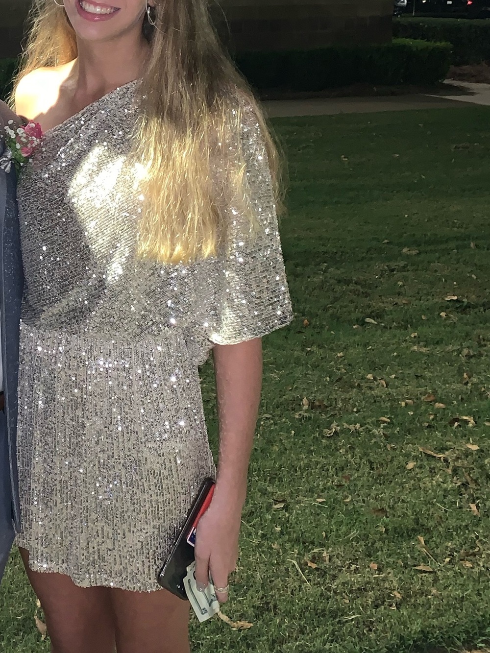 Karlie small silver sequin one shoulder mini dress